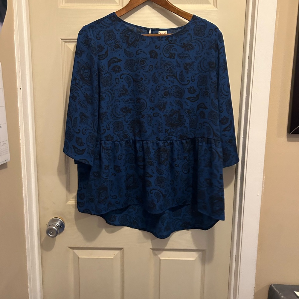 Blue Paisley Women's Top, Blue Faded Glory Paisley Peplum blouse, plus size XXL